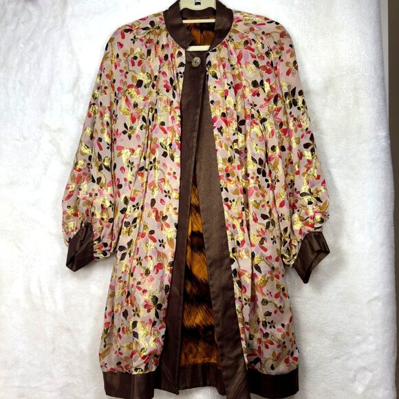 A0001 Diane Von Furstenberg Hadini Reversible Floral & Animal Print Coat Size 8 - Picture 1 of 16